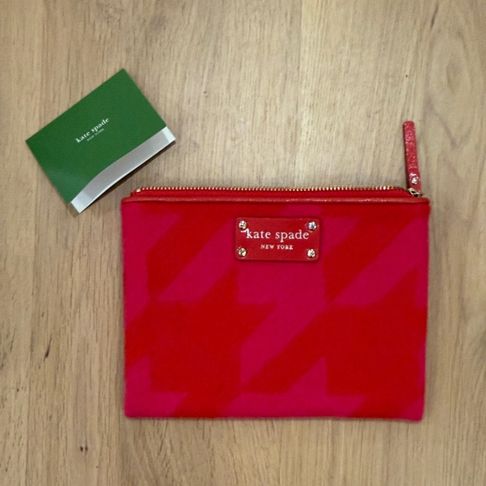 Kate Spade Red and Pink Houndstooth Pouch